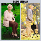 Yayayo Hold 440 lbs Folding Canes with Seat Walking Stick Height Adjustment Cane Seat Capacity Frosted Handle with Magnetic Therapy Stone Crutches Stool (Square LED)