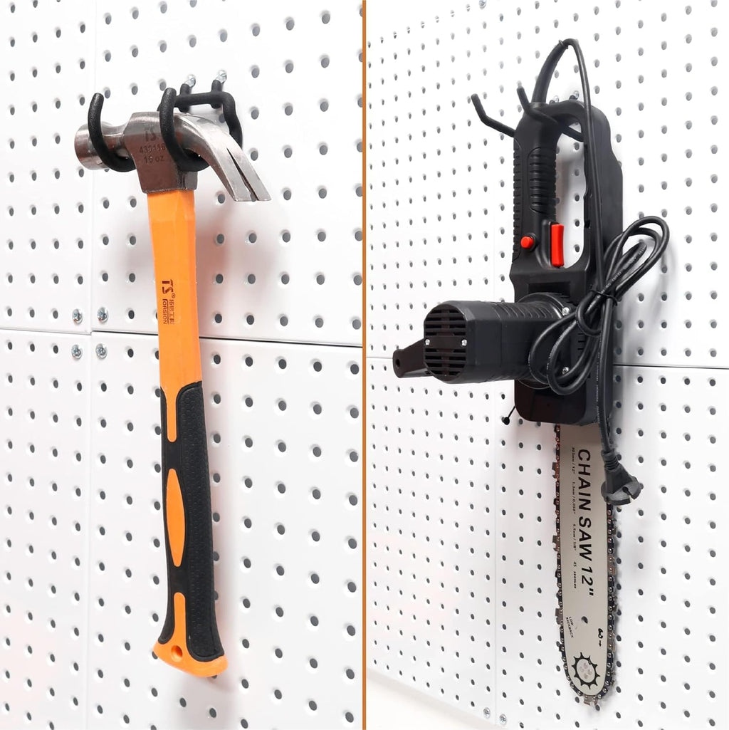 HUHOLE 10-Pack Heavy Duty Pegboard Hooks for Power Tools & Garage Organization, Vinyl-Coated Steel Drill Holders & Utility Hangers, Fits Standard 1/4" Pegboards (Black)