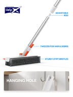HelpX Floor Scrub Brush with Long Handle, 3 in 1 Scrape and Heavy-Duty Stiff Bristle Floor Scrubber Brush with Squeegee and Tweezer for Cleaning Tile Wall Deck (Orange and White)