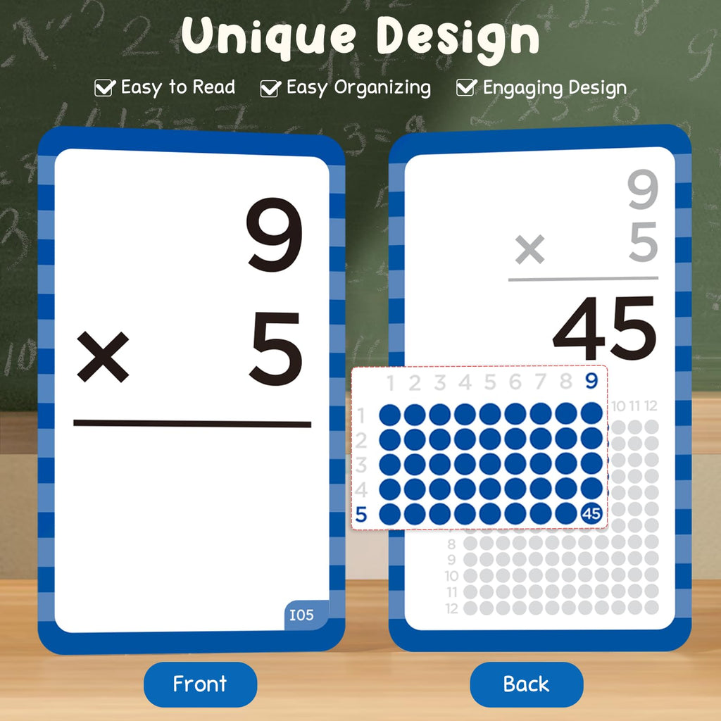 JoyCat Multiplication Flash Cards + Chart- 156 Hole Punched Math Game Flashcards for Kids Ages 8 and Up, Times Table Manipulatives for Preschoolers 3rd,4th,5th,6th Grade