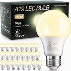 TJOY 24 Pack A19 LED Light Bulbs Warm White 3000K, 60 Watt Equivalent, Efficient 9W, E26 Standard Base, Non Dimmable Energy Saving Warm Light Lamp Bulb, 800LM, 120V, for Home, Bedroom, Living Room