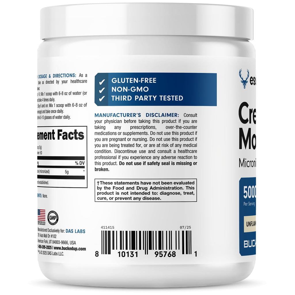 Bucked Up Pure Micronized Creatine Monohydrate for Women and Men - Easy to Mix and Unflavored - 5G Per Serving - 60 Servings - 300 Grams Per Container