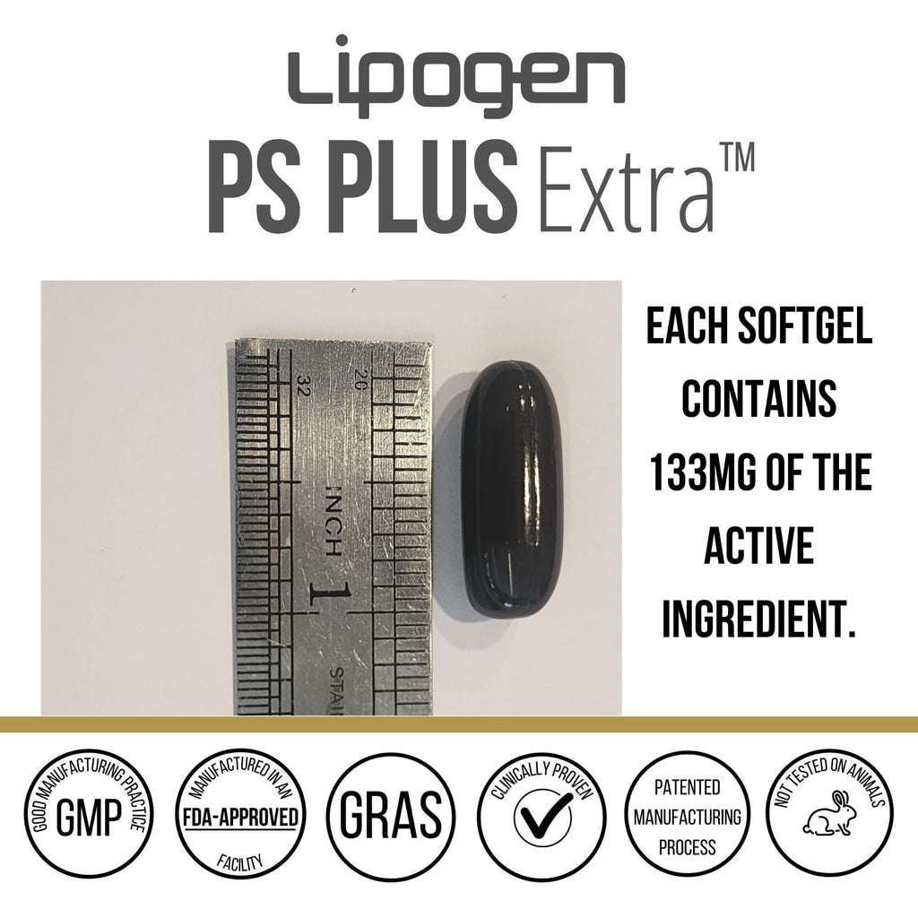 Lipogen PS Plus Extra Brain Booster Supplement - 133mg Phosphatidylserine for Memory, Focus, Mental Energy & Cognitive Support - Premium Brain Health Formula – 30 Softgels