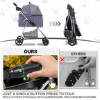 MoNiBloom 3 in 1 Foldable Pet Stroller for Small & Medium Dogs, Detachable Carrier, Car Seat, Push Button Entry, 4-Wheel Jogger for Pets up to 33 lbs, Plaid
