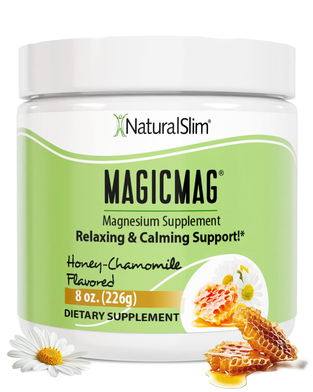 NaturalSlim MagicMag Magnesium Citrate Powder Drink for Relaxation, Stress, Constipation, Better Rest & Digestive Health, Magnesium Supplement for Women and Men, Honey Chamomile 8oz