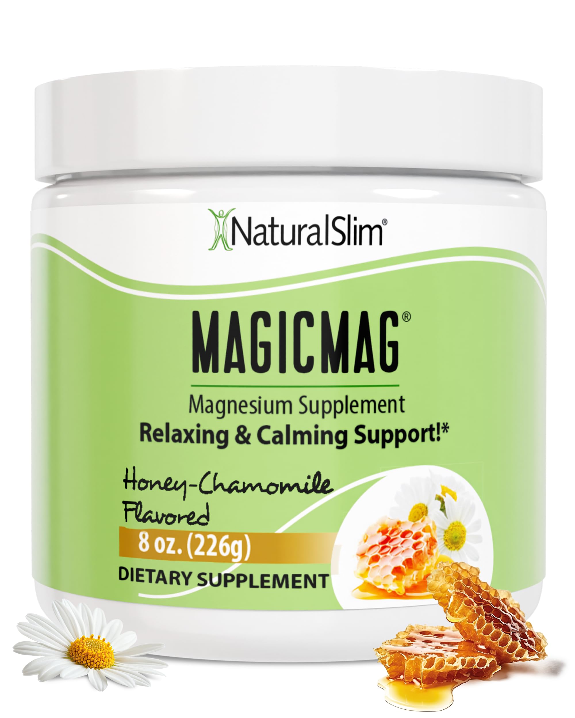 NaturalSlim MagicMag Magnesium Citrate Powder Drink for Relaxation, Stress, Constipation, Better Rest & Digestive Health, Magnesium Supplement for Women and Men, Honey Chamomile 8oz