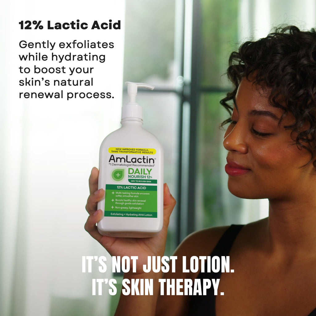 AmLactin Daily Nourish Therapeutic Body Lotion for Dry Skin - No-Scrub Exfoliator and Moisturizer 12% Lactic Acid Lotion,14.1 oz (Packaging May Vary),(Pack of 2)