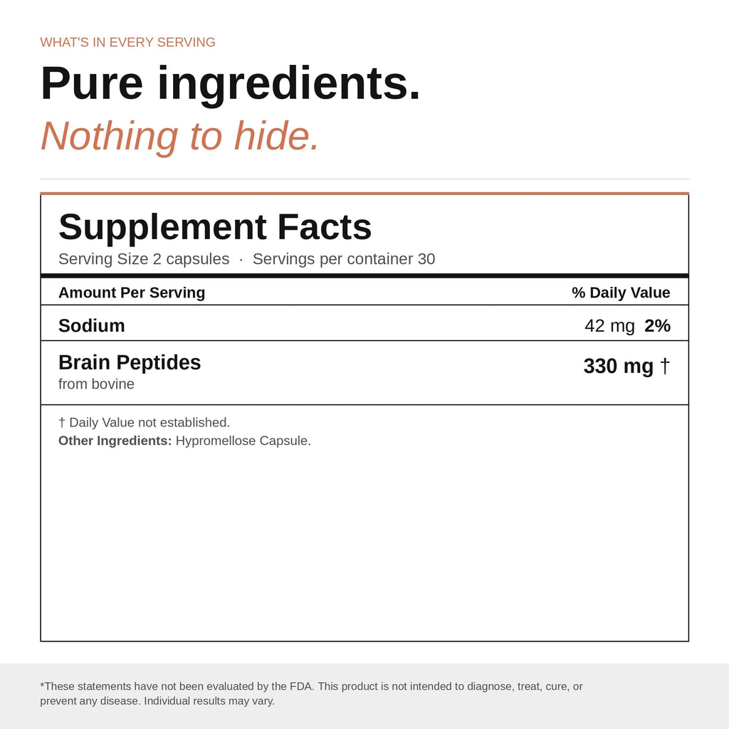 Nootropic Brain Supplement – Grass-Fed Bovine Brain Peptides for Focus, Memory & Mental Clarity – Ancestral Cognitive Support – Argentine Pasture-Raised, Non-GMO – 60 Capsules