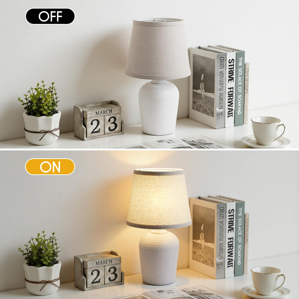 Sucolite 16'' Table Lamps Set of 2, Bedside Nightstand Lamps for Bedroom Kid’s Room, Cute Desk Lamps with Studded Texture Base for Reading Nursery Living Room Office,Beige & White