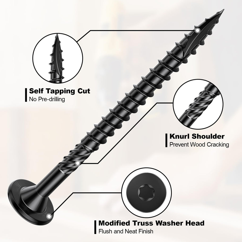 FMhotu Heavy-Duty Outdoor Deck Screws, 300Pcs Star Drive Decking Wood Screws, Rust Resistant Timber Screws for Timber/Log/Landscaping Wood（#14 x 2-7/8",4-1/2"）