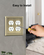 TREEWELL 2-Pack Double Duplex Outlet Cover, Antique Brass Metal Switch Plates and Outlet Covers, Pearls Decorative Wall Plates for Electrical Outlets, 2 Gang Receptacle Cover, Corrosion Resistant