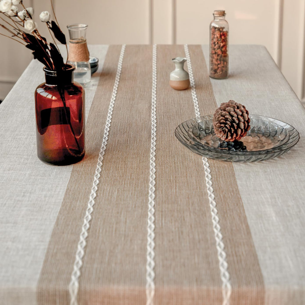 Deep Dream Tablecloths, Waterproof Table Cloth, Linens Wrinkle Free Anti-Fading, Rustic Table Cover Decoration for Kitchen Dinning Christmas (Rectangle/Oblong, 55''x102'',8-10 Seats, Light Coffee)