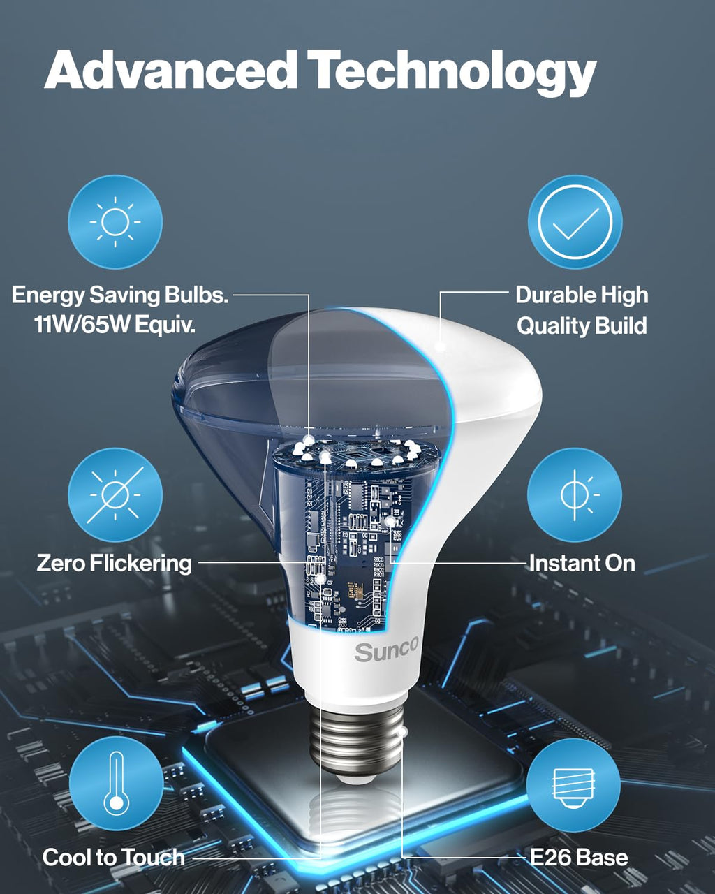 Sunco 6 Pack BR30 LED Bulb Flood Light, E26, 11W=65W, 2700K Soft White