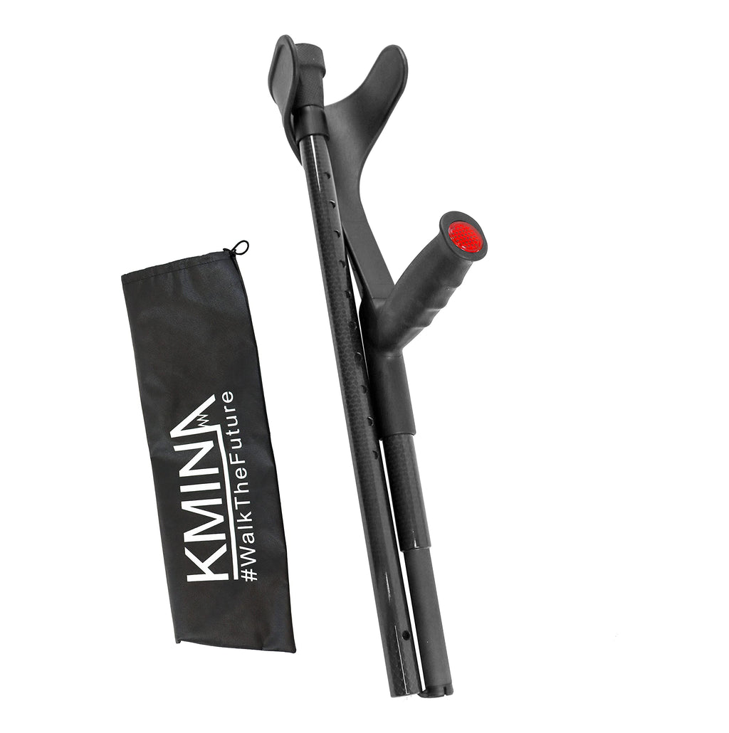KMINA Folding Crutches of Carbon Fibre (x1 Unit), Open Cuff, Lightweight, Forearme Foldable Crutch - Made in Europe - KMINA PRO