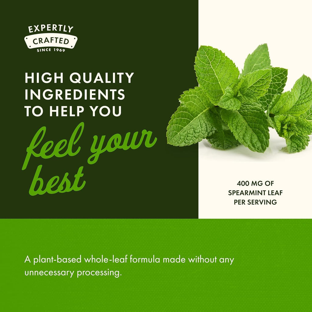 Swanson Spearmint Leaf Full Spectrum Digestive Supplement for Digestive-Comfort-Seeking Adults - 400 mg Mentha Spicata (60 Capsules, 2 Pack)