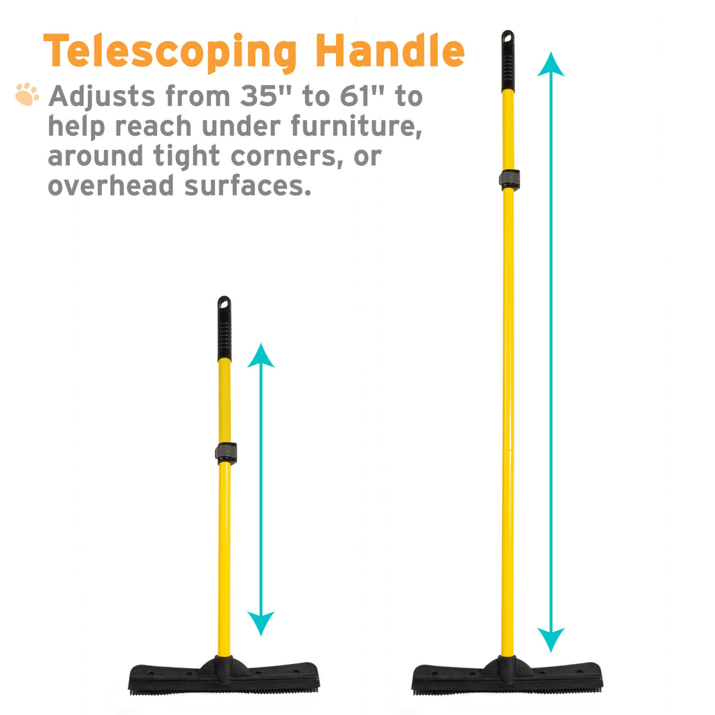 FURemover Original Plus Pet Hair Rubber Broom with Squeegee, with 61" Telescopic Handle for Carpet, Tile and Hardwood