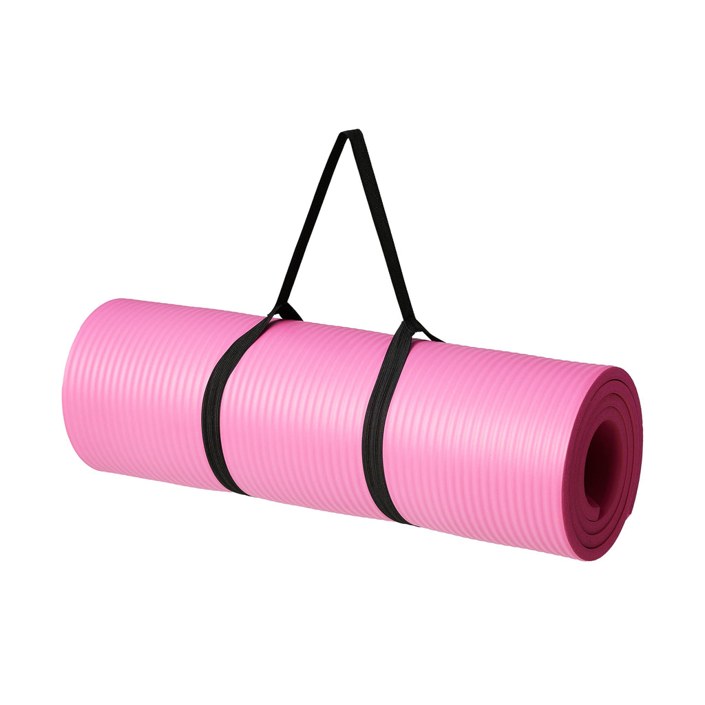 Amazon Basics 1/2 Inch Extra Thick Exercise Yoga Mat with Carrying Strap for Home Workouts and Fitness, 74" x 24" x 0.5", Pink