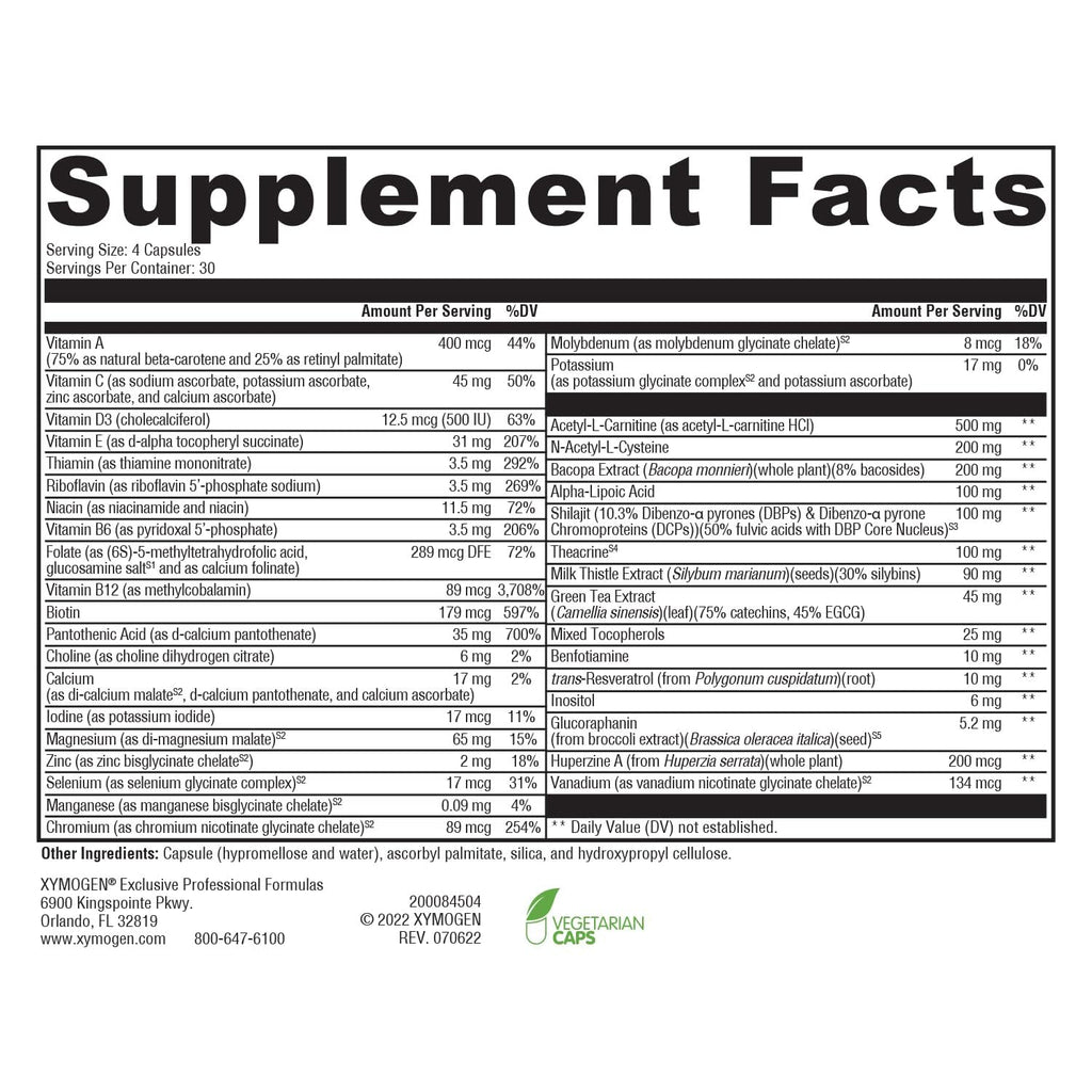XYMOGEN ActivNutrients Performance - Multivitamin & Multimineral Formula - Energy, Immune & Wellness Support - Active B Vitamins & Chelated Minerals - Vegetarian, Non-GMO & Gluten-Free - 120 Capsules