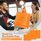 Teling 200 Pcs Thanks Bags with Handle Bulk Thank You Merchandise Bags 3 Size Plastic Packet Retail Shopping Package for Boutique 9 x 12'', 12 x 15'', 15 x 18''(Orange)