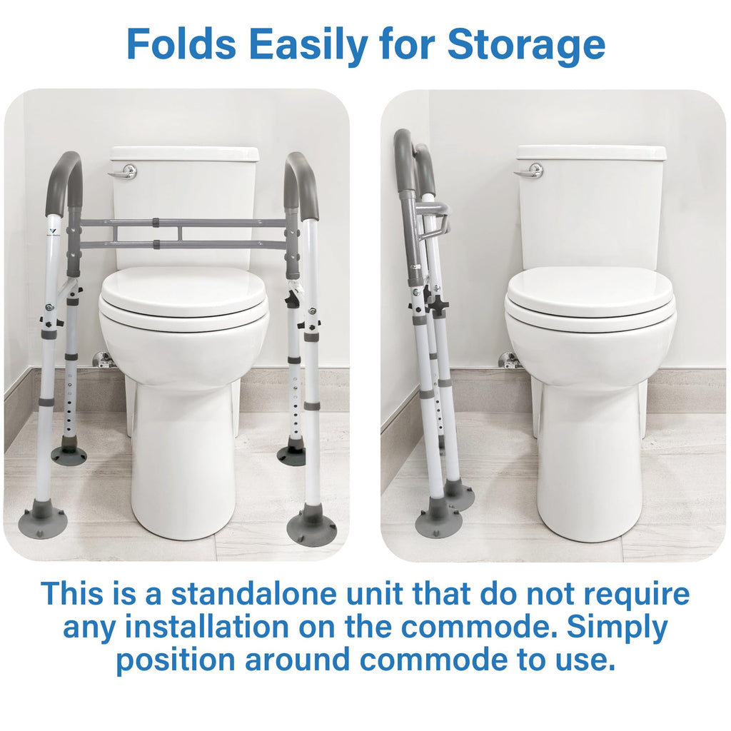 Vaunn Medical Deluxe Adjustable and Foldable Toilet Safety Frame, Bathroom Handrail Assist Grab Bar Handle (Gray, Adjustable Width and Height)