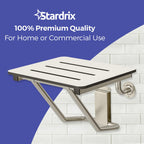 Stardrix 18" x 16" ADA Compliant Phenolic White Folding Shower Seat Bench, Wall Mount Foldable Bathroom Shower Chair with Stainless Steel Support, 400 lbs Capacity