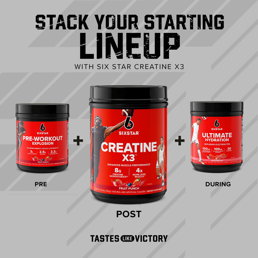 Six Star Creatine Monohydrate Powder, X3 (Fruit Punch) - Flavored Creatine HCl Powder Monohydrate Supplement for Muscle Building & Performance - Post Workout Supplement for Men & Women - 30 Servings