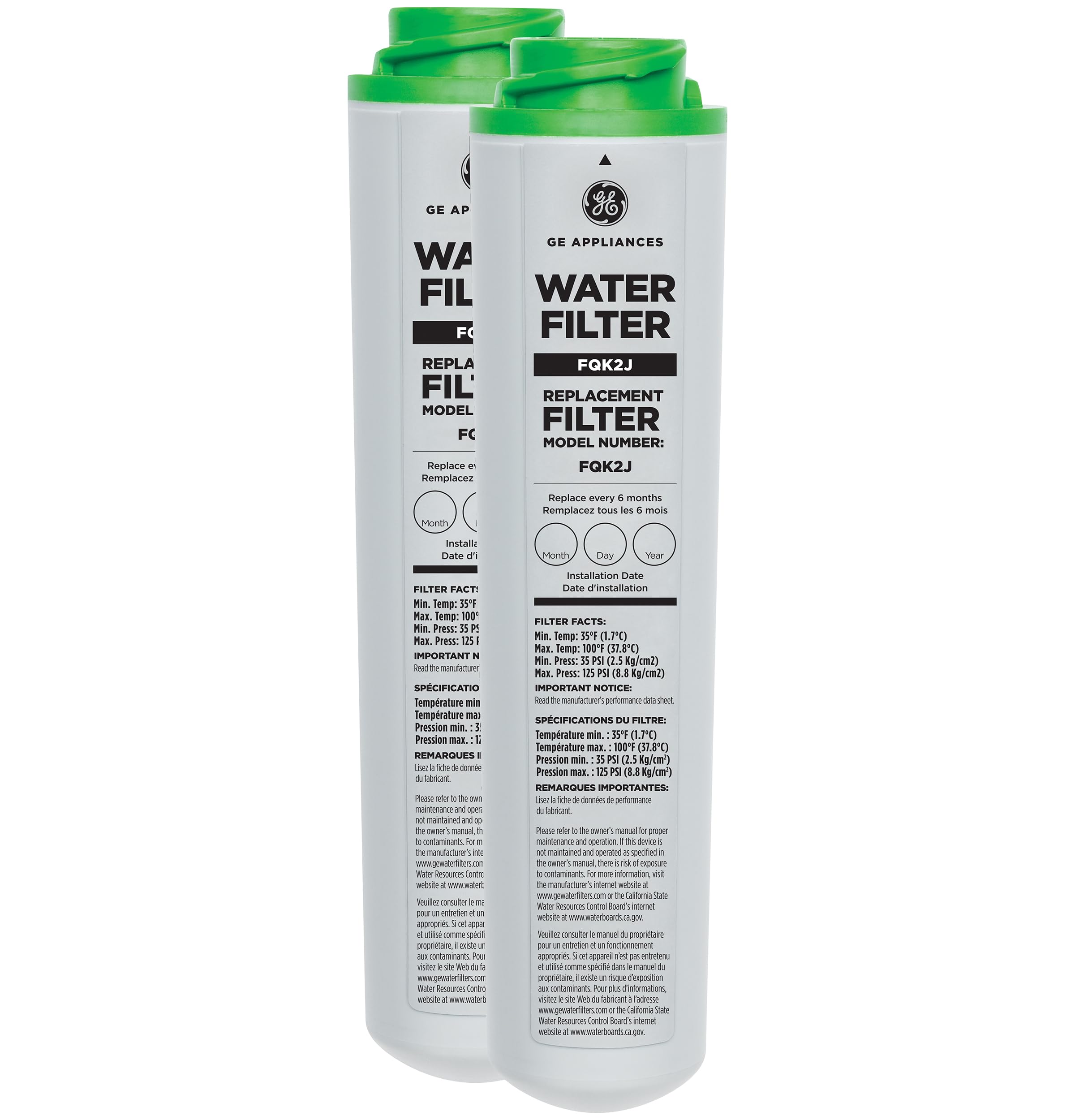 GE Under Sink Water Filter Replacement, Dual Flow, Reduces Sediment, Rust & Other Impurities from Water, Fits GXK255TBN Under Sink Filtration System, Replace Every 6 Months, FQK2J, 2 Filters