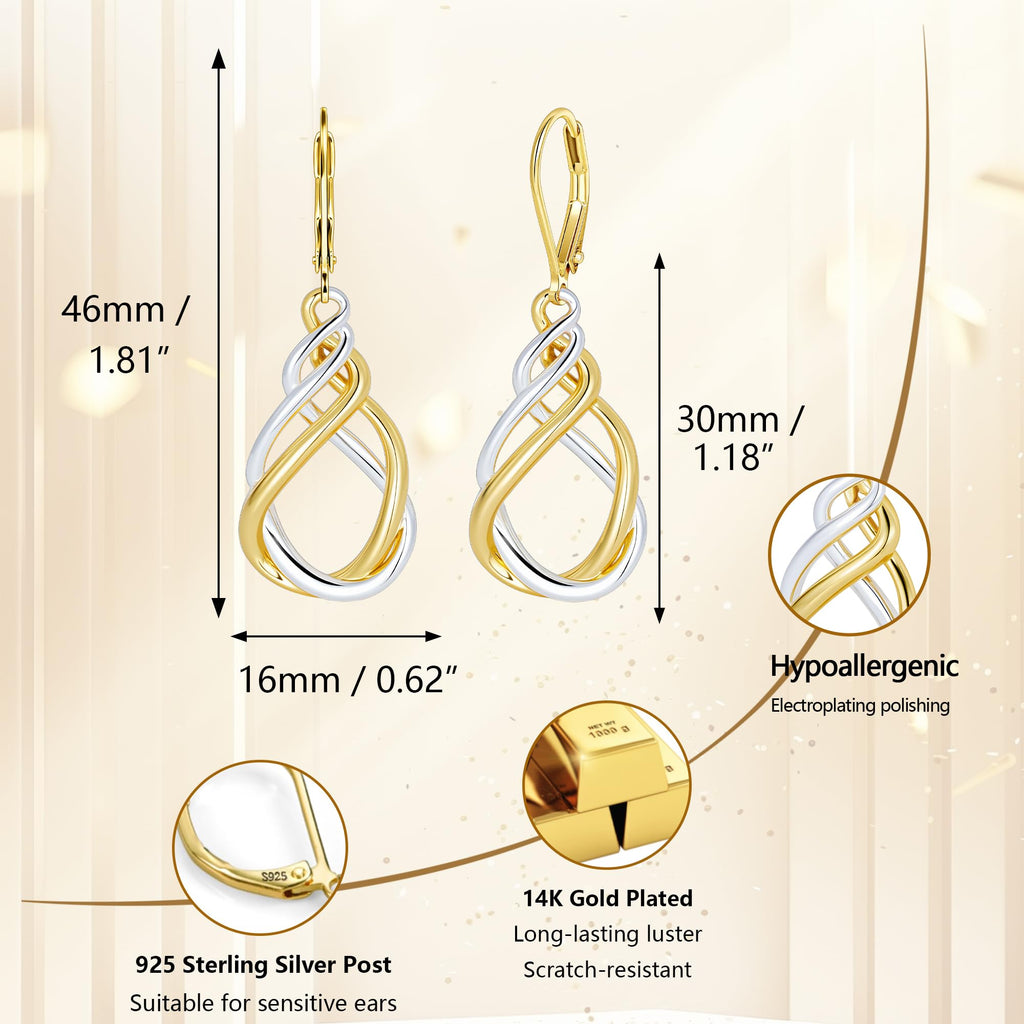 Two Tone Twisted Drop Earrings for Women Gold and Silver Dangle Earrings
