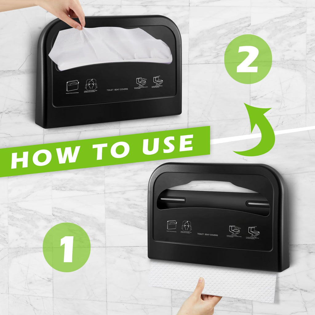 Hushee 2 Pcs Toilet Seat Cover Dispenser Wall Mount, Half-Fold, Black