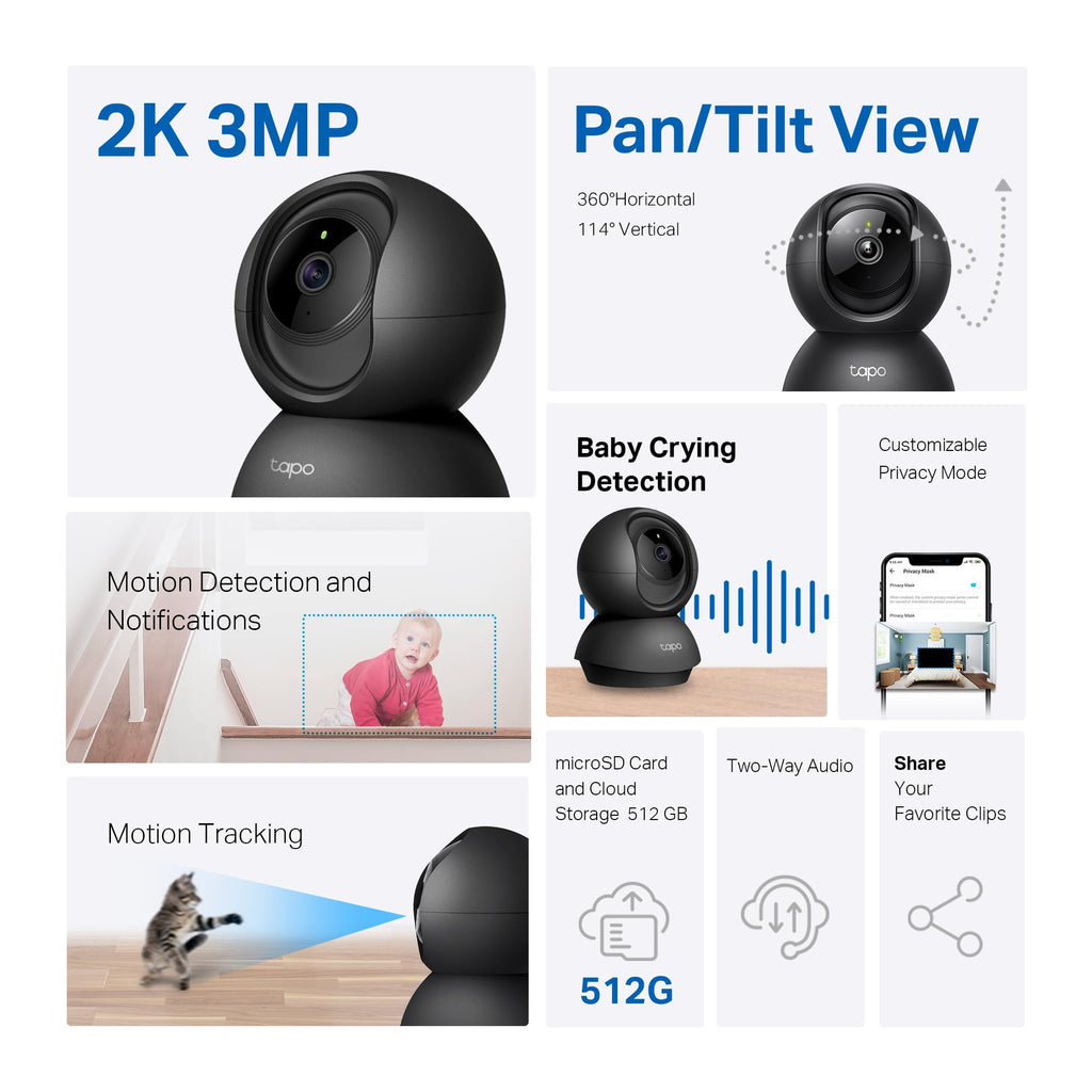 Tapo 2K Pan Tilt Security Camera for Baby Monitor, Dog Camera,C211(2-Pack)