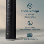 Philips Sonicare 7300 Series Electric Toothbrush - Next-Generation Sonicare Technology, Pressure Sensor, 12 Brushing Settings, SmarTimer, BrushPacer, 21-Day Runtime, Travel Case, Black, HX7421/07