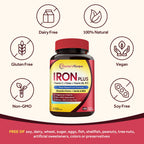 Doctor's Recipes Iron Supplement for Women Men - Gentle Iron Bisglycinate with Vitamin C, B6, Folate & B12, Stomach Friendly Iron Pills, 180 Vegan Caps