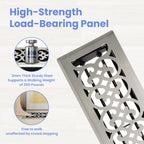 Howeall 4x14 Inches Heavy Duty Walkable Floor Register Easy Adjust Air Supply Lever Floor Vents - Charlotte Design - Vent Cover for Home Floor - Satin Nickel