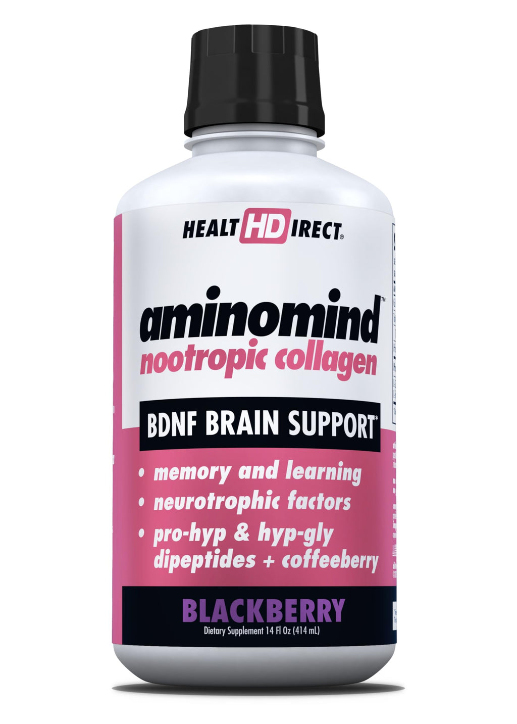 HEALTH DIRECT - AminoMind - Nootropic Collagen Supplement for Brain Health and BDNF - Pro-Hyp & Hyp-Gly Dipeptides, Coffeeberry Antioxidants - BlackBerry - 14 Fl Oz (28 Servings)