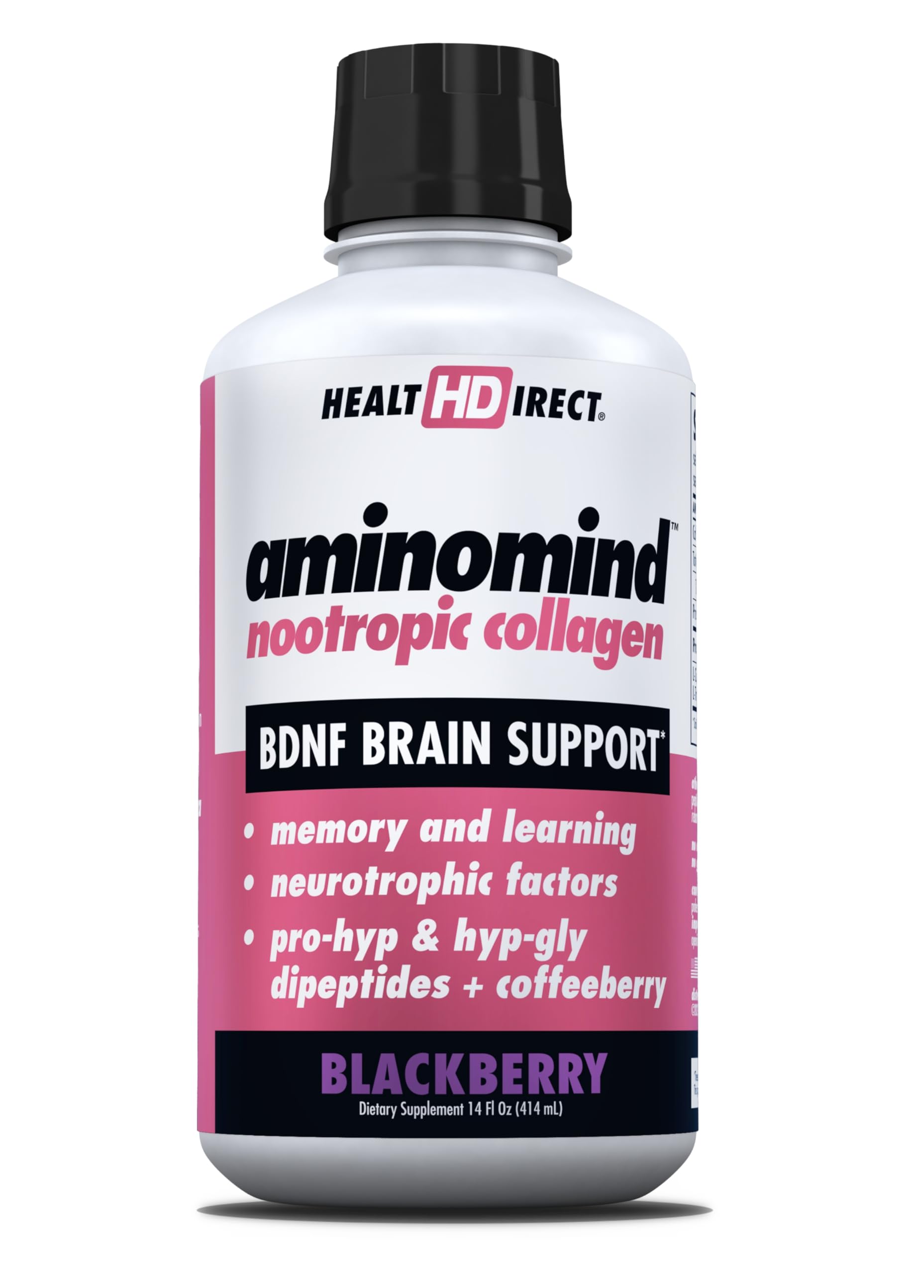 HEALTH DIRECT - AminoMind - Nootropic Collagen Supplement for Brain Health and BDNF - Pro-Hyp & Hyp-Gly Dipeptides, Coffeeberry Antioxidants - BlackBerry - 14 Fl Oz (28 Servings)