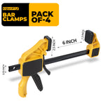 EQUIPTZ 6 inch Bar Clamps for Woodworking – 4 Pack Quick Grip Clamps Set with 150 lbs Force – Wood Clamps for Gluing, Carpentry, DIY, and Metalworking (6 inch Size, 4 Pack)