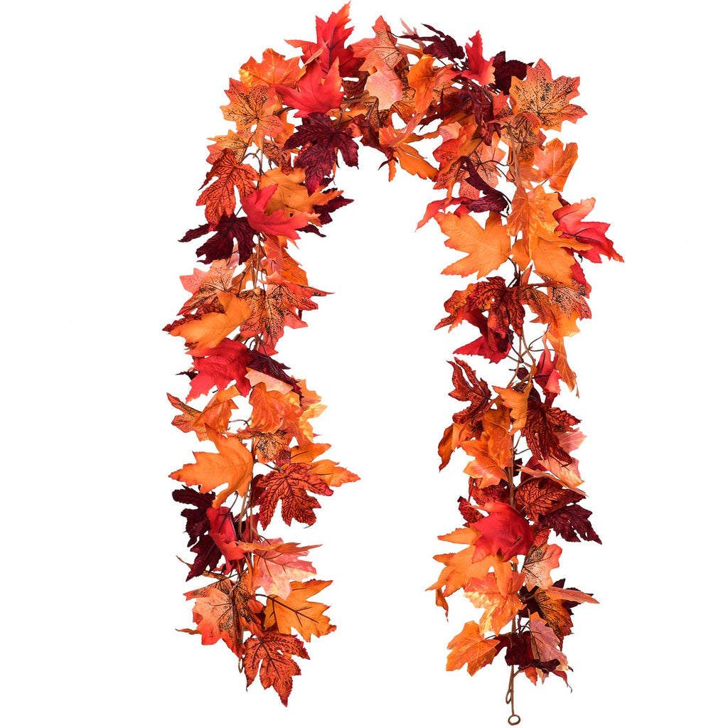 DearHouse 2 Pack Fall Garland Maple Leaf, 5.9Ft/Piece Hanging Vine Garland Artificial Autumn Foliage Garland Thanksgiving Decor for Home Wedding Fireplace Party Christmas (Red)