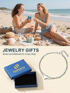 ChainsPro Anklets for Women Waterproof, Adjustable 8.5"+2" Stainless Steel Silver Ankle Bracelets for Women, Non Tarnish Layered Anklets Beach Jewelry Gifts for Swimming & Daily Wear (Send Gift Box)