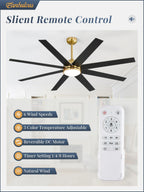 Fanbulous 65 Inch Ceiling Fans with Lights and Remote, Gold Indoor/Outdoor Ceiling Fan with Quiet Reversible DC Motor, 6 Speeds, 3CCT, 8 Blades Large Ceiling Fan for Living Room Bedroom Patio