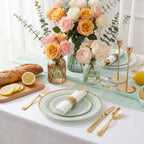 WDF Partyware 350PCS Green Plates Disposable - Sage Green Plastic Plates 50Guests Plastic Dinnerware with Rolled Napkins for Party/Birthday/Spring