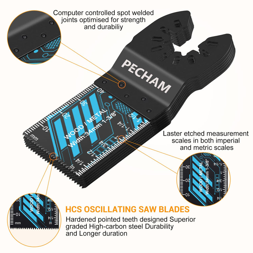 Oscillating Saw Blades, PECHAM 45PCS Professional Universal Titanium Multitool Blades for Wood Plastics Metal Quick Release Multi Tool Kits Fit Rockwell Ridgid Ryobi Milwaukee Chicago Craftsman