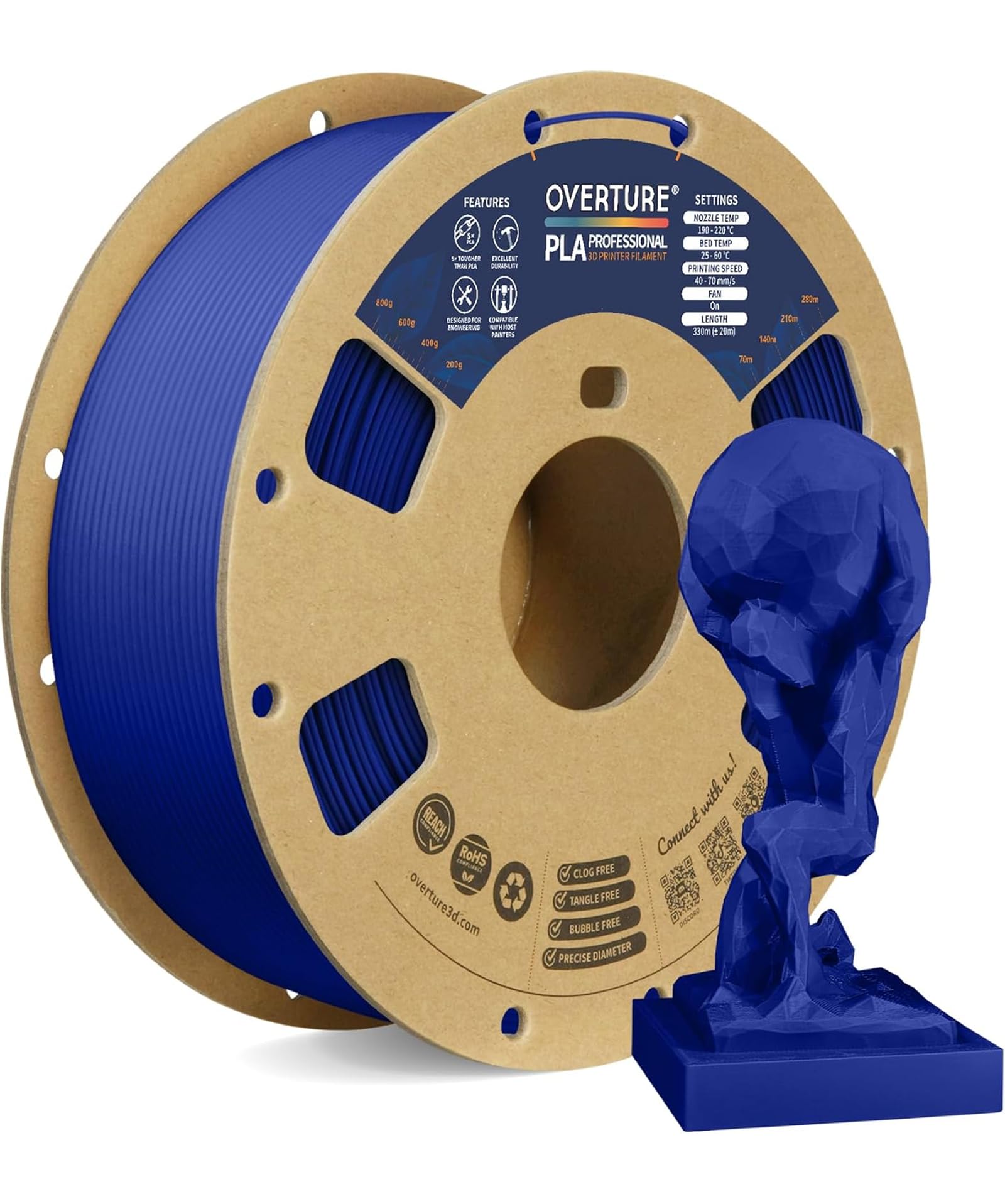 OVERTURE PLA Plus (PLA+) 3D Printer Filament 1.75mm, 1kg Dark Blue