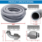 1-1/4inch 50FT Electrical Conduit Kit,Liquid-Tight Conduit and Connector Kit with 4 Straight and 2 Angle Fittings Included,Flexible Non Metallic Liquid - Tight Conduit(1-1/4" Dia,50 Feet)
