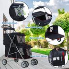 Dog Stroller Cat Pet Carriers for Small Medium Dogs Cats Travel Camping 4 Wheels Lightweight Folding Crate Stroller with Soft Pad (Black)
