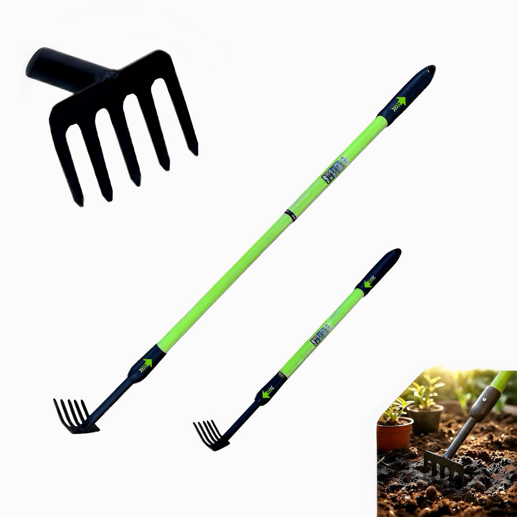 Telescopic Garden Rake, 27-40" Adjustable Hand Rake with 5 Metal Tines