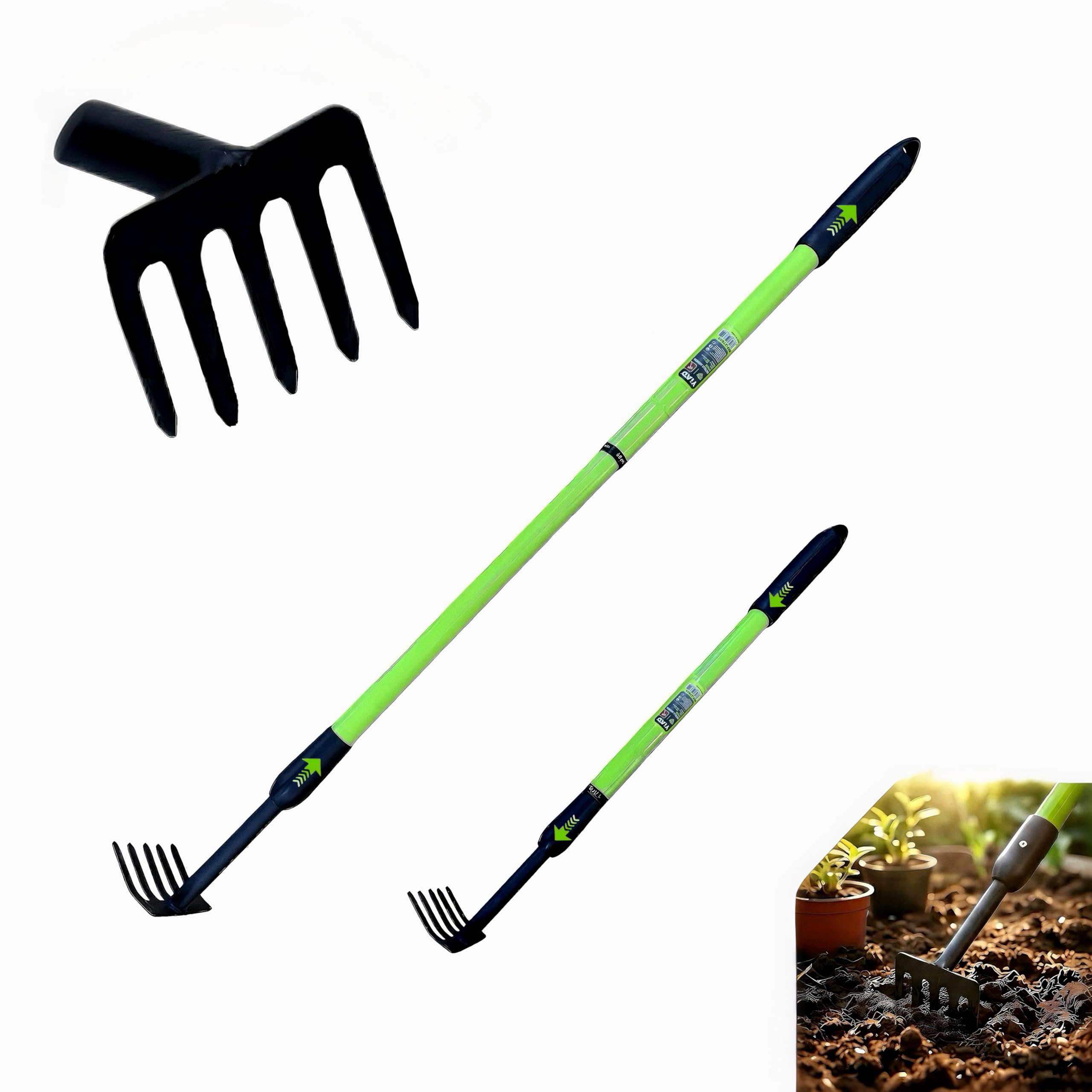 Telescopic Garden Rake, 27-40" Adjustable Hand Rake with 5 Metal Tines