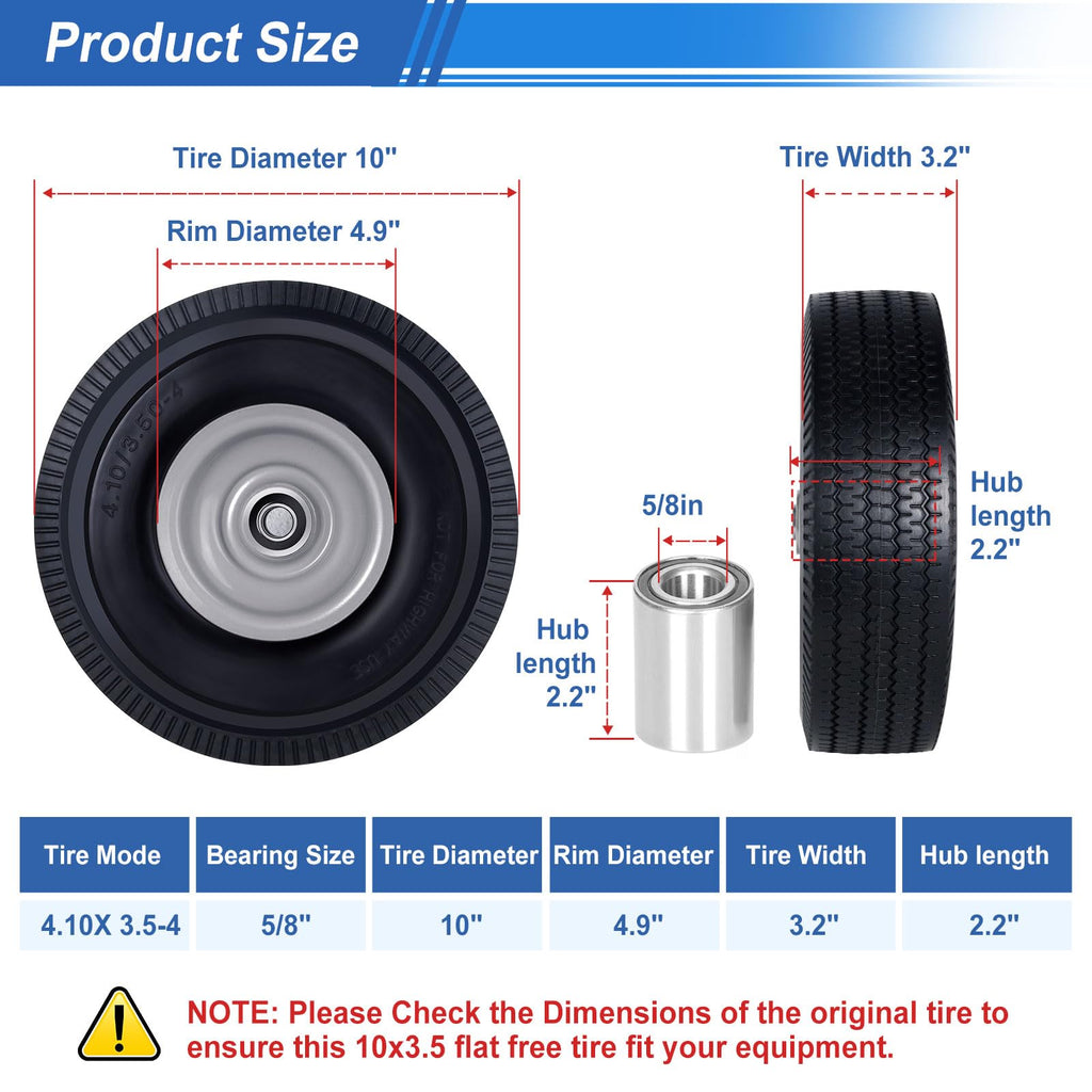 10" 4.10/3.50-4 Tire and Wheel 5/8''Axle Bore Hole&2.2''Offset Hub