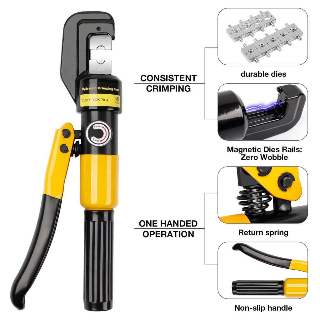 YUZES Hydraulic Crimping Tool and Cable Cutter, 12 AWG to 00 (2/0), 10 Tons Battery Cable Crimper Tool with 9 Crimping Dies, Crimping Tool for Cable Lug, Wire Terminal Lug