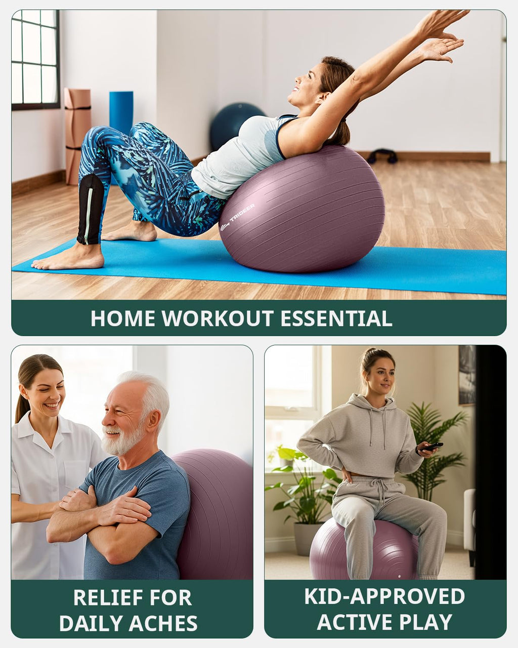 Trideer Exercise Ball Yoga Ball ��� Office Seating & Balance Ball Chair, Stability Ball for Pilates, Physical Therapy,Core Training & Balance Improvement & Stretching