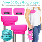 Vive Premium Crutch Pads, Bag, & Hand Grips (5 PCS) - Crutches for Adults Armpit Padding, Hand Grips, Accessories Pouch - Soft Tips Medical Padded Handles for Kids, Men, Women - Lightweight (Pink)